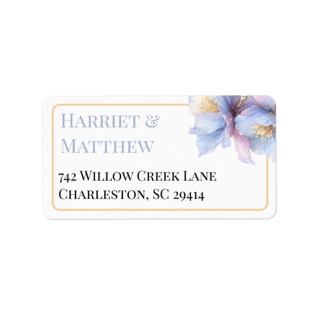 Artistic Pastel Botanical Florals Wedding Adressetikett (Framsidan)