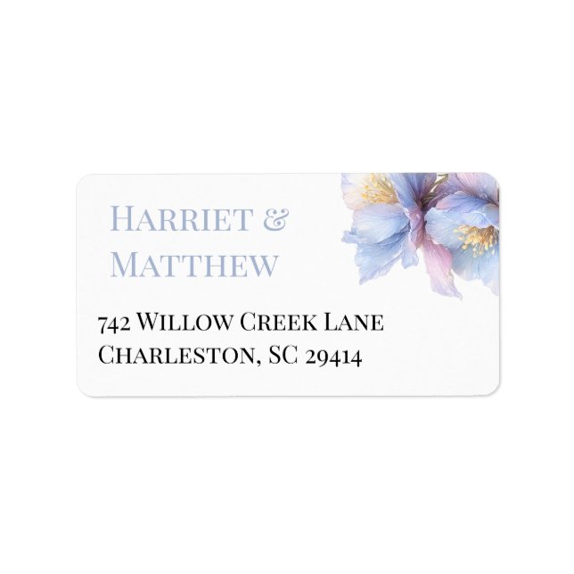 Artistic Pastel Botanical Florals Wedding Adressetikett (Framsidan)