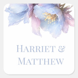 Artistic Pastel Botanical Florals Wedding Fyrkantigt Klistermärke