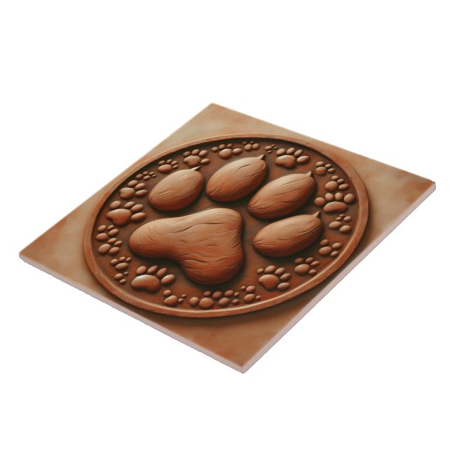 Artistic Paw Print Tile Adorning a Rustic Surface Kakelplatta (Sidan)
