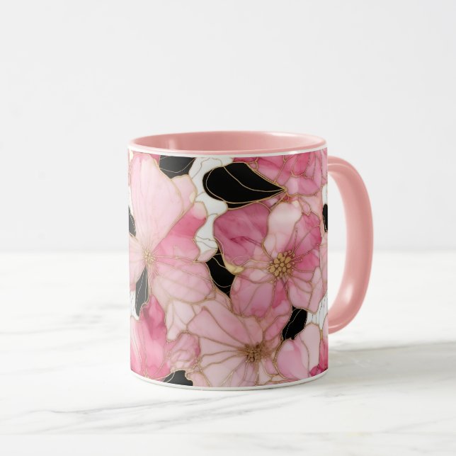 Artistic Pink Blooms Black Ink Abstract Mugg (Framsida höger)