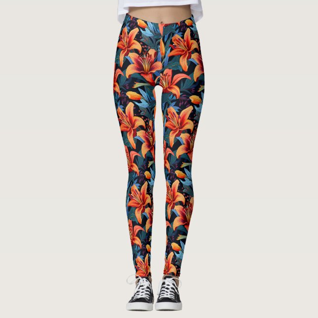 Artistic Red Tiger Lilly Flower Leggings (Framsida)