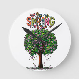 Artistic Spring Blossom Tree Graphic  Rund Klocka