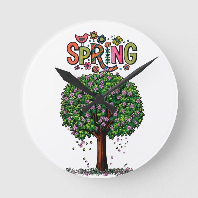 Artistic Spring Blossom Tree Graphic  Rund Klocka (Framsida)