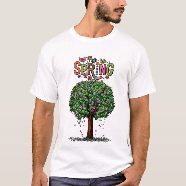 Artistic Spring Blossom Tree Graphic  T Shirt (Framsida)