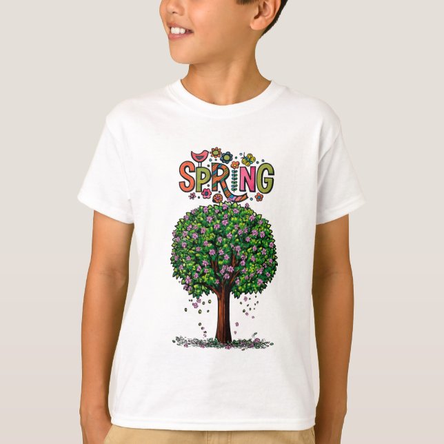 Artistic Spring Blossom Tree Graphic  T Shirt (Framsida)