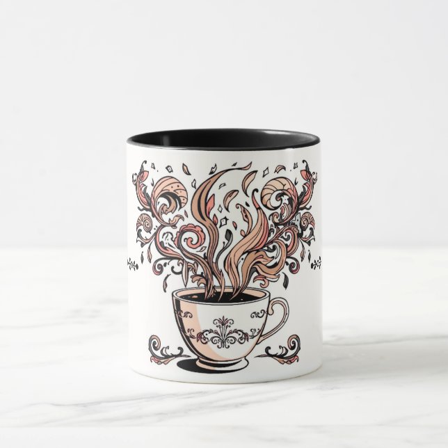 Artistic Swirl Botanical Coffee Cup Illustration M Mugg (Center)