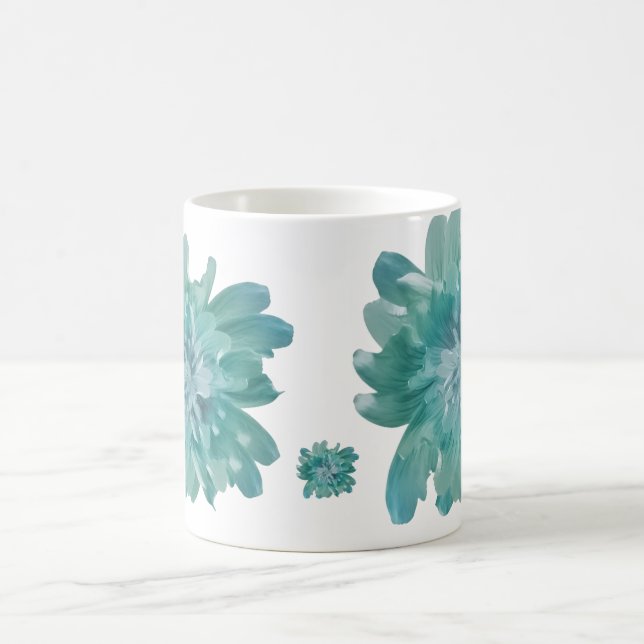 Artistic Teal Blossom High-Definition Floral Ceram Kaffemugg (Center)