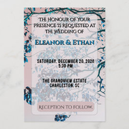 Artistic Teal Blue Branches Pink Sky Modern  Inbjudningar