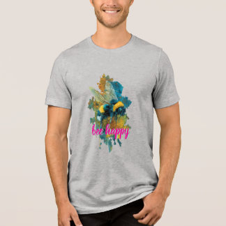Artistic Watercolor Bumblebee "Bee Happy" Whimsica T Shirt