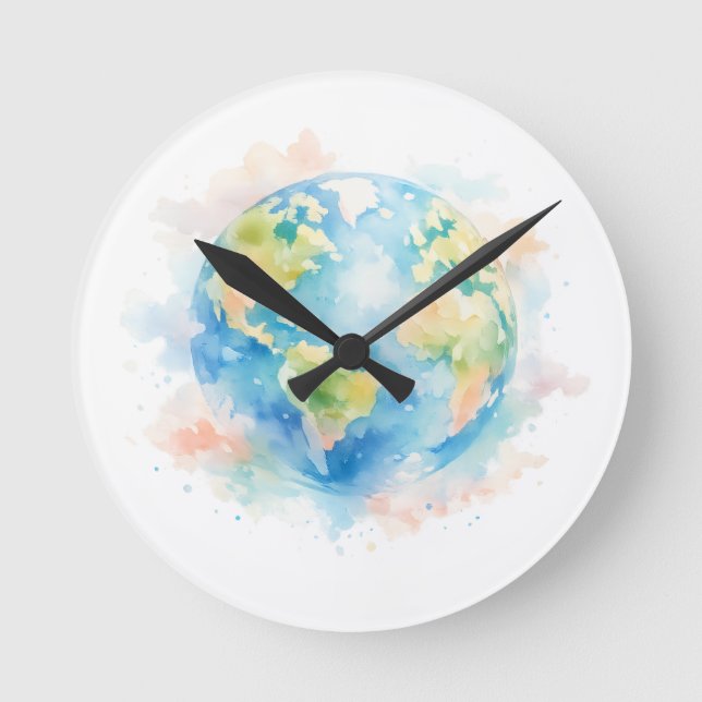Artistic Watercolor Globe Wall Clock Rund Klocka (Framsida)