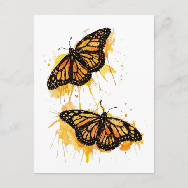 Artistic Watercolor Monarch Butterfly Nature Art Vykort (Framsida)