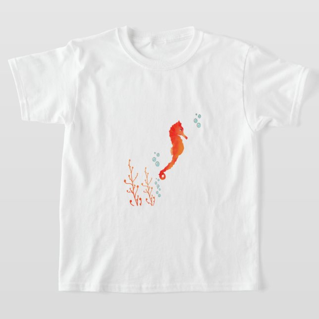 Artistic Watercolor Seahorse T-Shirt | Ocean Lover (Laydown)