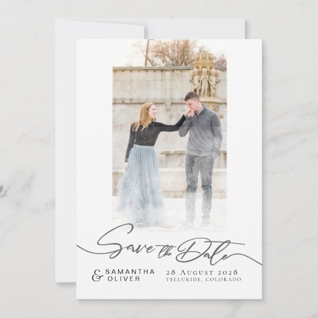 Artistic White Boho Minimal Save the Date Card Inbjudningar (Framsida)