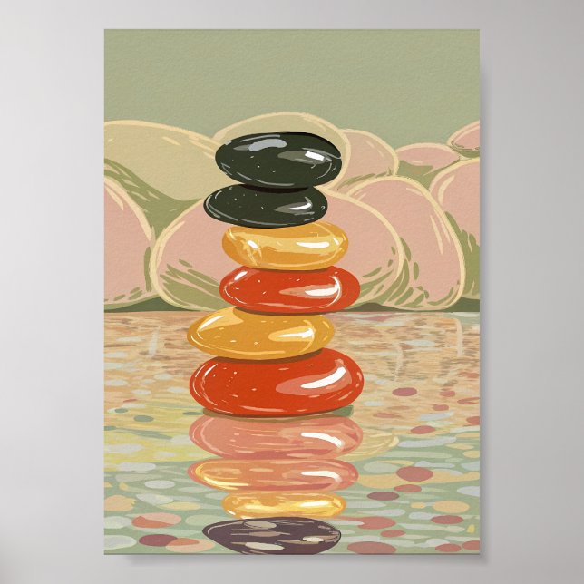 Artistic Zen Stone Stack Polished Pebbles  Poster (Framsidan)