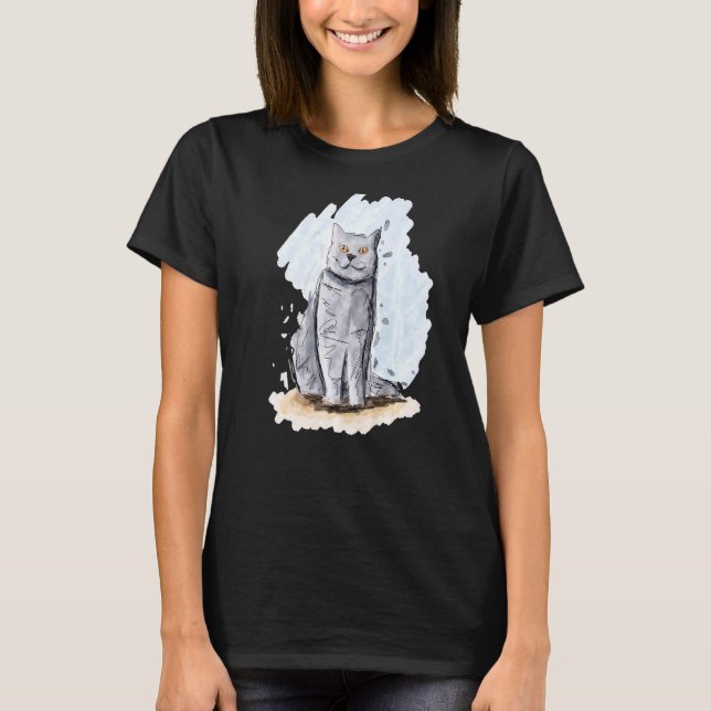 Artistisk handritad kattskiss av brittisk Shortha T Shirt (Framsida)