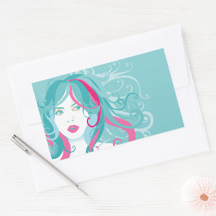 Artistisk kvinnlig illustration rektangulärt klistermärke