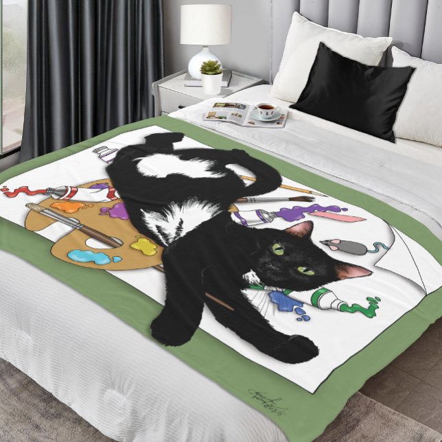 Artists svarta katt fleecefilt (Skapare uppladdad)