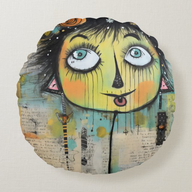 ArtLady 11 Charming och bedrövad Rund Kudde (Framsidan)