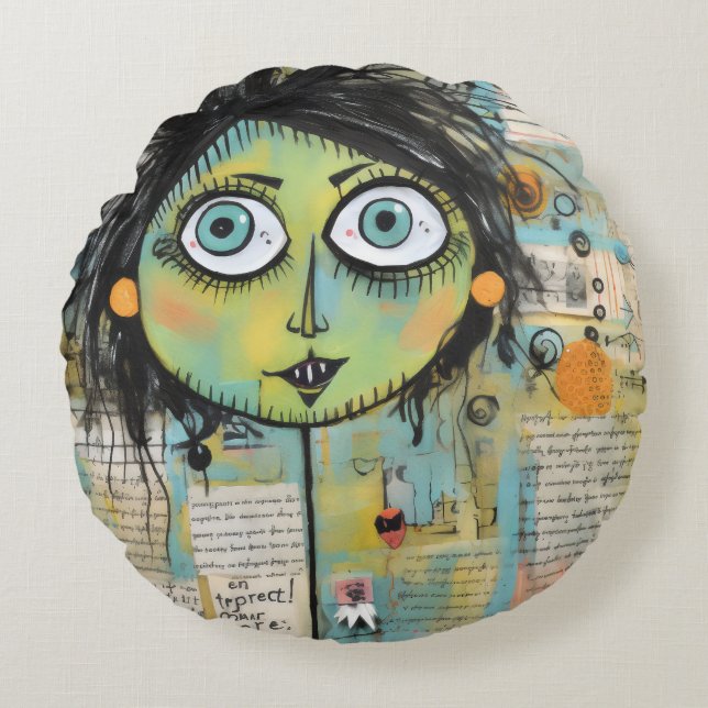 ArtLady 15 Charming och bedrövad Rund Kudde (Framsidan)