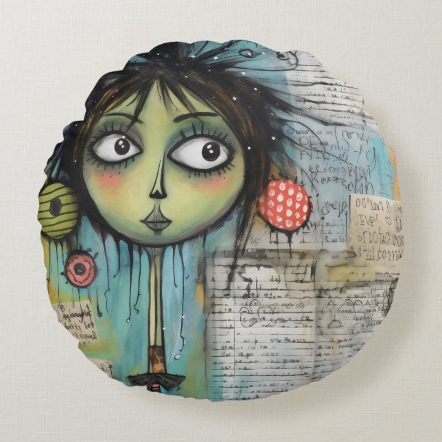 ArtLady 20 Charmerande och slitna Rund Kudde (Framsidan)