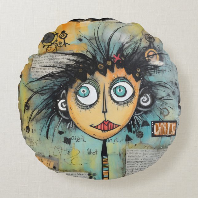 ArtLady 21 Charmerande och slitna Rund Kudde (Framsidan)
