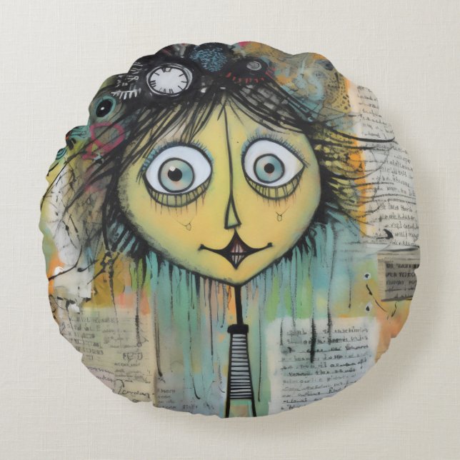 ArtLady 24 Charming och bedrövad Rund Kudde (Framsidan)