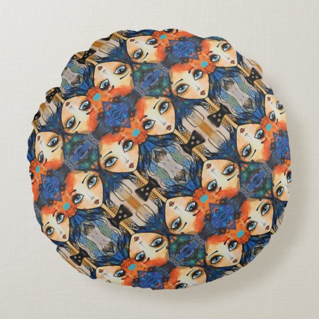 ArtLady 31 Charming och bedrövad Rund Kudde (Framsidan)