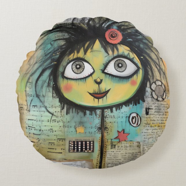 ArtLady 4 Charmerande och förfallen Rund Kudde (Framsidan)