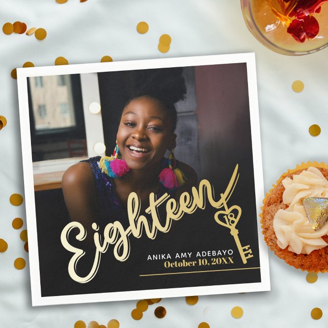 Arton 18:e födelsedagsfotoskript för anpassningsba pappersservett (Skapare uppladdad)