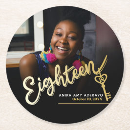 Arton 18:e födelsedagsfotoskript för anpassningsba underlägg papper rund