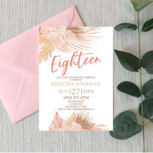 Arton Boho Rosa Blommigt 18:e Födelsedagsfesten Inbjudningar