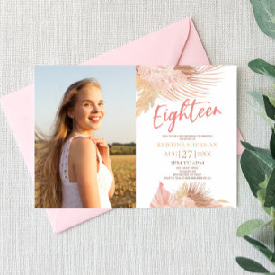 Arton Boho Rosa Photo 18:e Födelsedagsfesten Inbjudningar