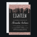 Artonde-artonde födelsedagen Ro Guld Glitter Inbjudningar<br><div class="desc">Rosa - Ro Guld och svartlimpa Glitter 18 Födelsedagsfest inbjudan. Detta är perfektens 18:e födelsedag för en modern Födelsedagsfest för Ro Guld och den  Gnistran Rosa Glitter Gnistra Girly. Kontakta designern om du vill matcha anpassade objekt.</div>
