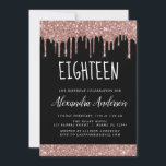 Artonde-artonde födelsedagen Ro Guld Glitter Inbjudningar<br><div class="desc">Rosa - Ro Guld och svartlimpa Glitter 18 Födelsedagsfest inbjudan. Detta är perfektens 18:e födelsedag för en modern Födelsedagsfest för Ro Guld och den  Gnistran Rosa Glitter Gnistra Girly. Kontakta designern om du vill matcha anpassade objekt.</div>