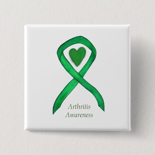 Artrit - medvetenhet Hjärtat Ribbon Stift Knapp (Framsida)