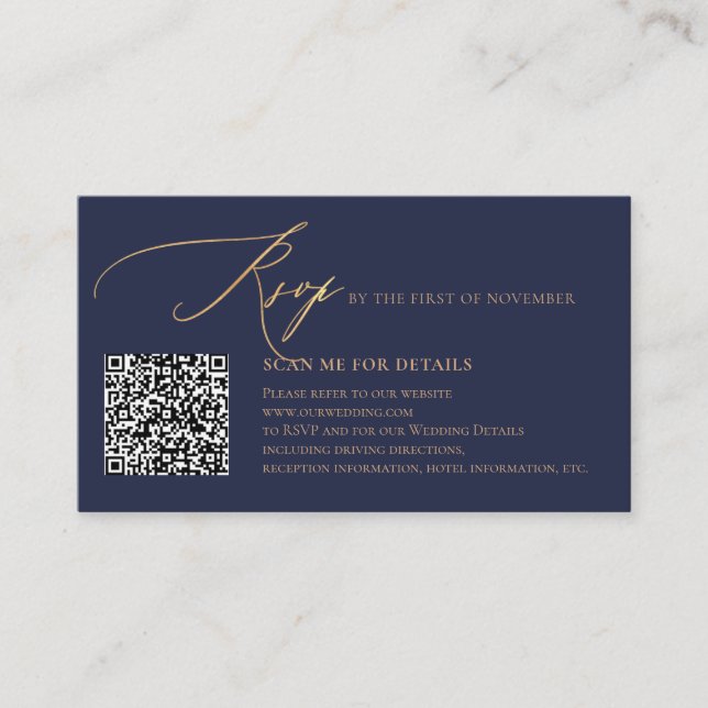 ArtsApp Blue QR Code OSA Faux Guld Calligraphy Tilläggskort (Framsida)