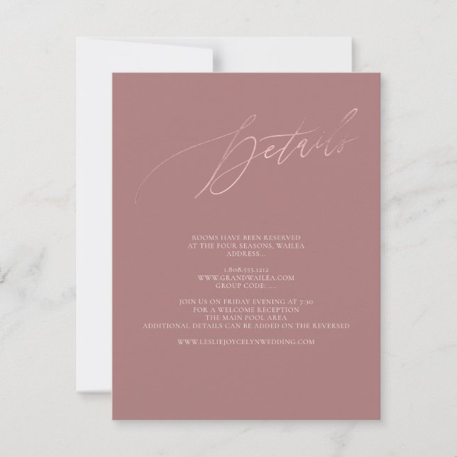 ArtsApp Chic Detaljer Falsk Roséguld Kalligrafi  OSA Kort (Framsida)