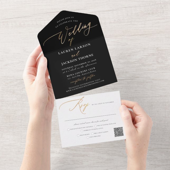 ArtsApp Elegant Faux Guld Calligraphy Black White (Avrivbar del)