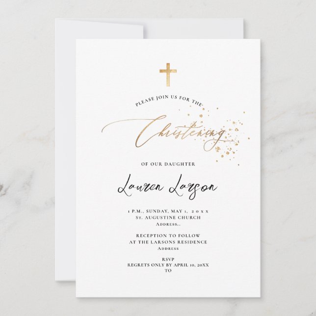 ArtsApp Elegant Faux Guld Calligraphy Christening Inbjudningar (Framsida)