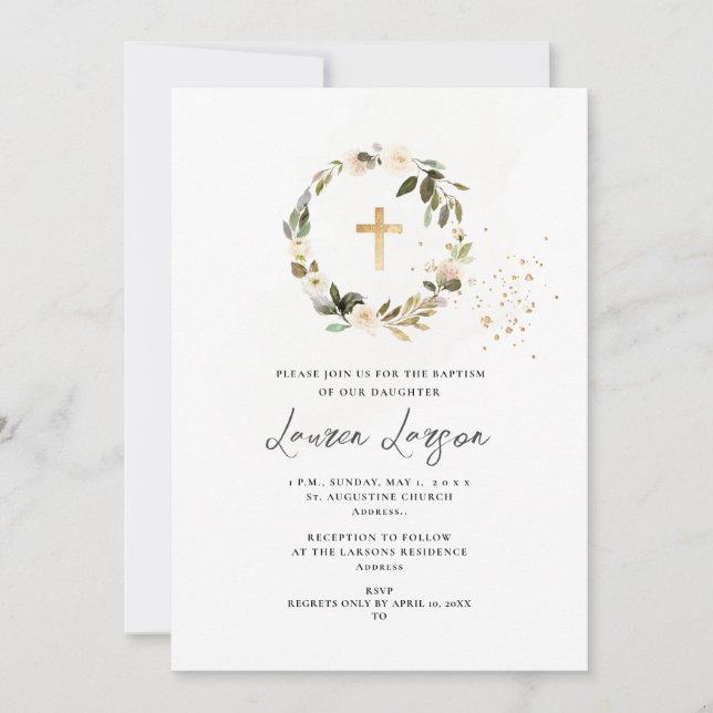 ArtsApp Elegant H2 Alabaster Ro Baptism Inbjudningar (Framsida)