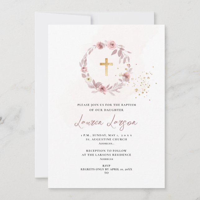 ArtsApp Elegant H2 Dammt Rosa Rosor Dop Inbjudningar (Framsida)