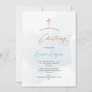 ArtsApp Elegant H2 Tvättat Blek Blue Christening Inbjudningar