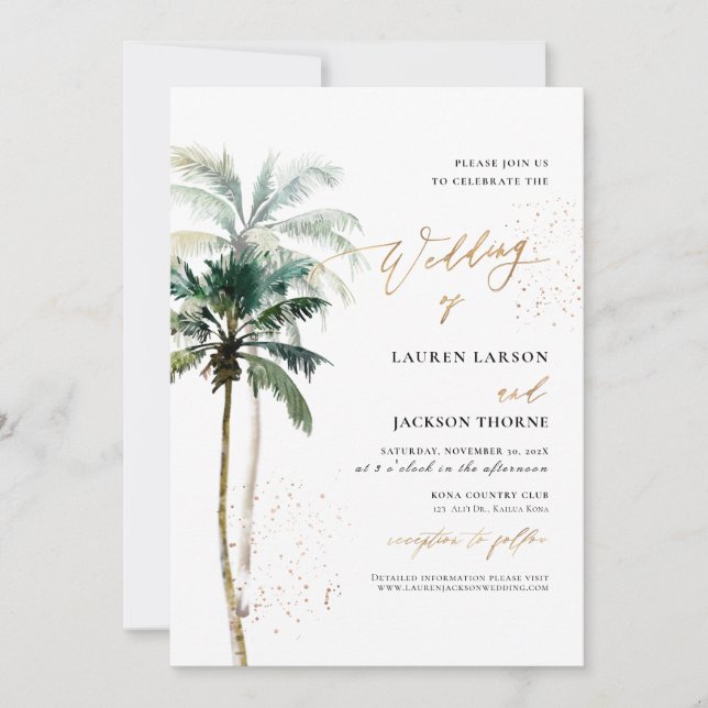 ArtsApp Elegant Tropical Paradise Handflatan Träd Inbjudningar (Framsida)