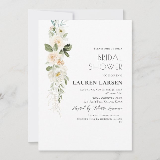 ArtsApp H2 Alabaster Cream Ro och Foliage Inbjudningar (Framsida)