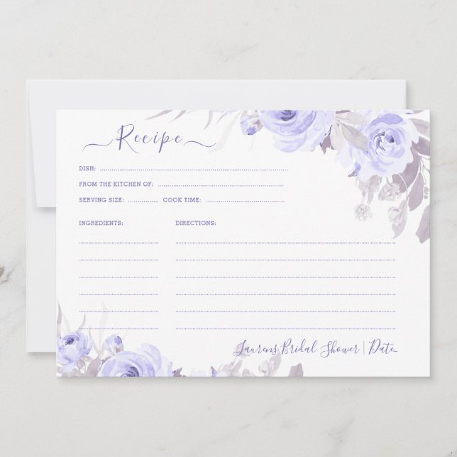 ArtsApp H2 Dammiga lila rosor Bröllopsduschrecept Inbjudningar (Framsida)