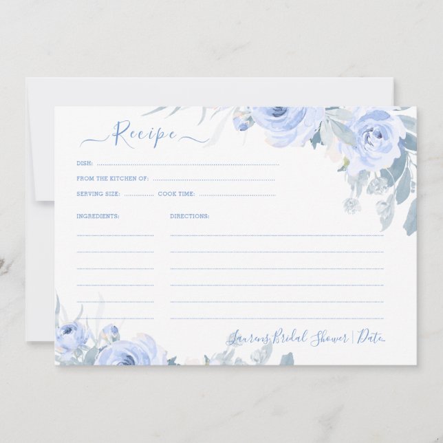 ArtsApp H2 Dammt blå rosor Bröllopsdusch Recept Inbjudningar (Framsida)