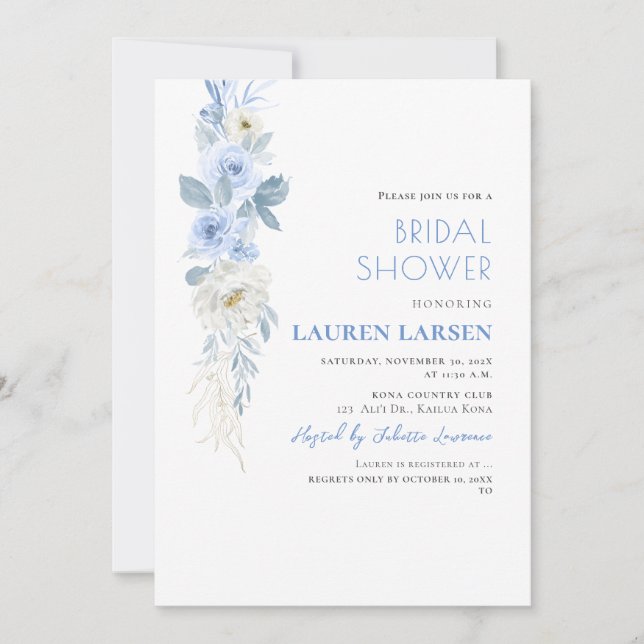 ArtsApp H2 Dusty Blue Ro Greenery Foliage Inbjudningar (Framsida)