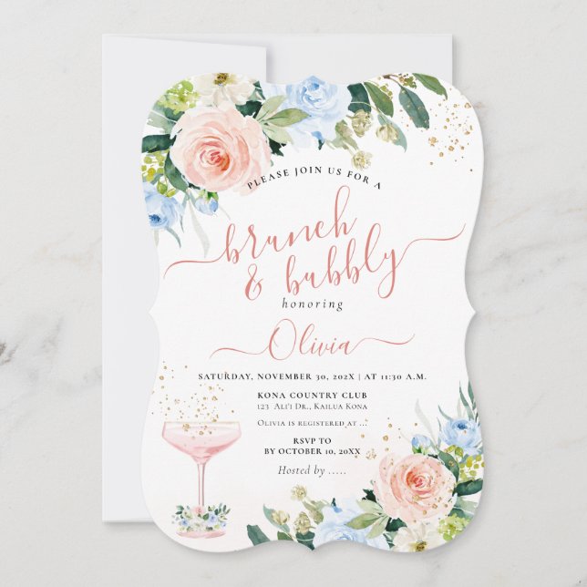 ArtsApp H2  Rosa ros Brunch Bubly Inbjudningar (Framsida)