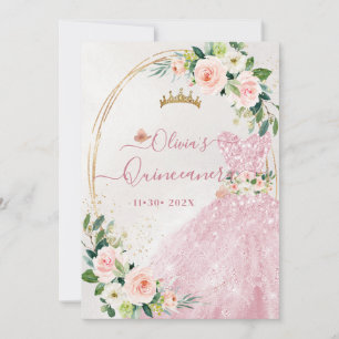ArtsApp H2  Rosa ros Sparkling Quinceanera Inbjudningar